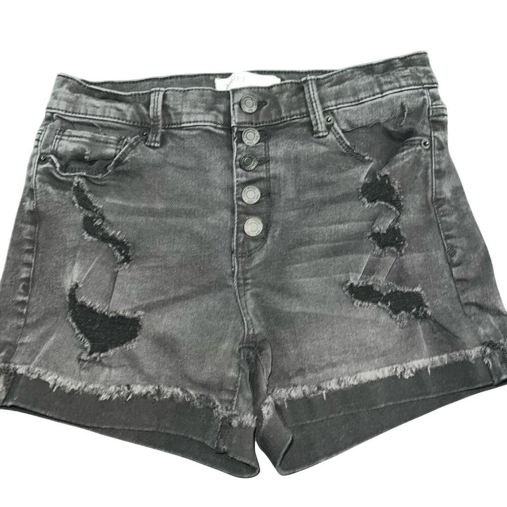UEC MUDD BLACK STRETCH DISTRESSED HIGH RISE DENIM STRETCH JEAN SHORTS SZ 9